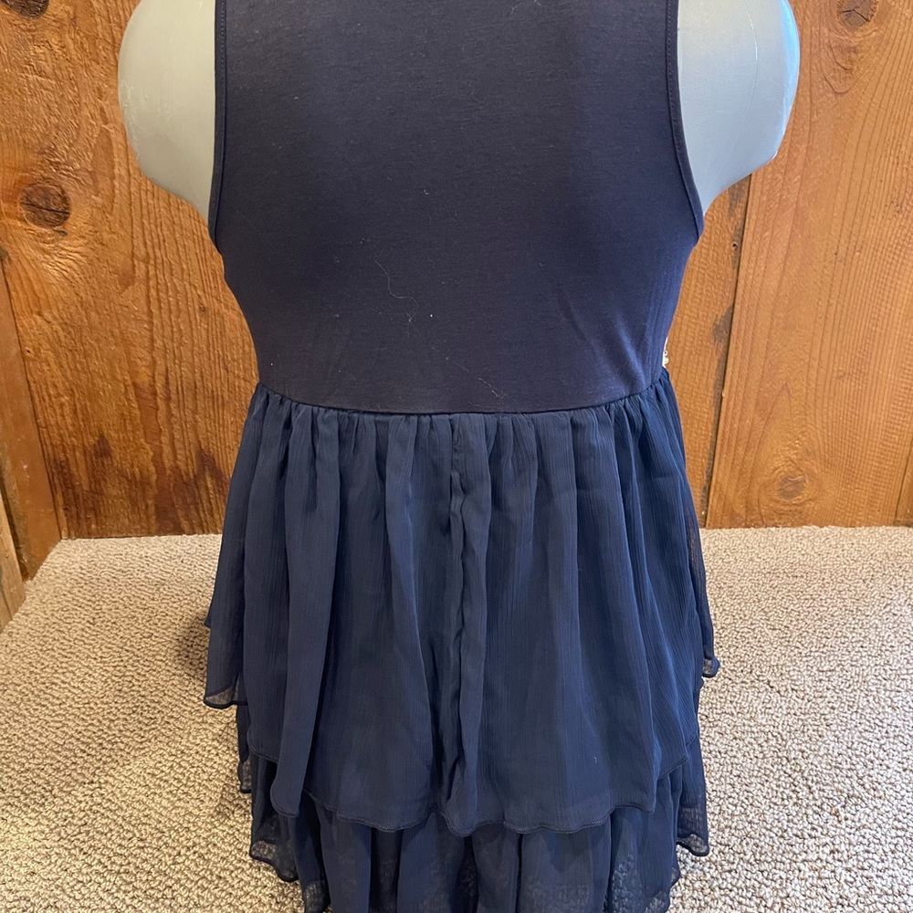 New BOSTON PROPER tunic tank top navy crochet and beads top notch bohemian SM MD - Picture 4 of 4